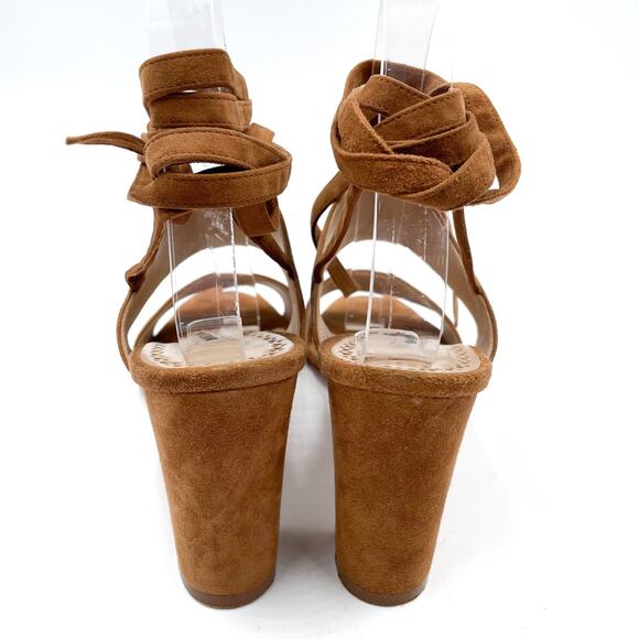 Manolo‎ Blahnik Khandala Suede Sandals Brown Ankle-Wrap Block Heel Sz 36.5 / 6.5 - Picture 5 of 9